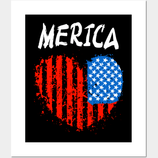 Merica Love Heart Patriotism Grunge Vintage Posters and Art